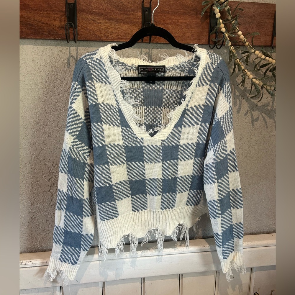 Polly & Esther Blue and White Checkered Sweater
